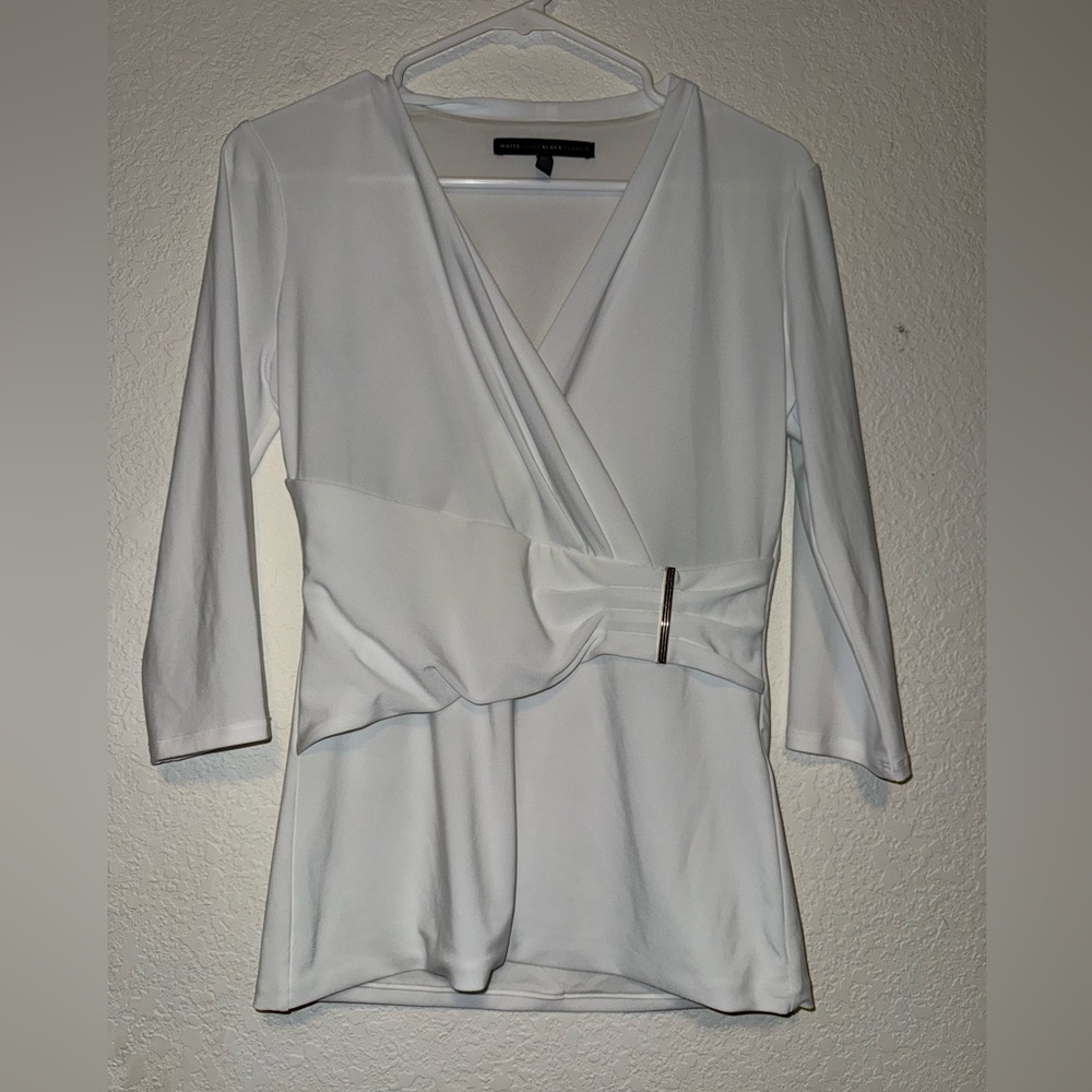 White House Black Market White Wrap-Front Tunic with Waist Detail